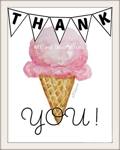 Amazon.com: 25 Gift Bag Thank You cards watercolor ice cream.