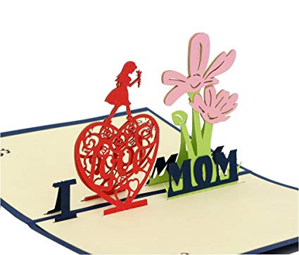IShareCards® 3D Pop Up Thank You Greeting Card for Mother\'s Day or Birthday  or Other Occasions (I Love MOM Blue).