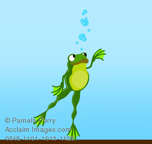 Clip Art Illustration of a Cartoon Frog Swimming Under Water From.