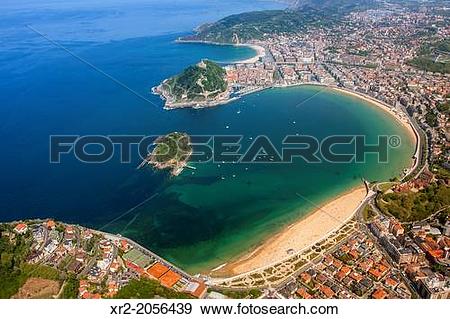Stock Photograph of Aerial view of Concha Bay, Donostia.