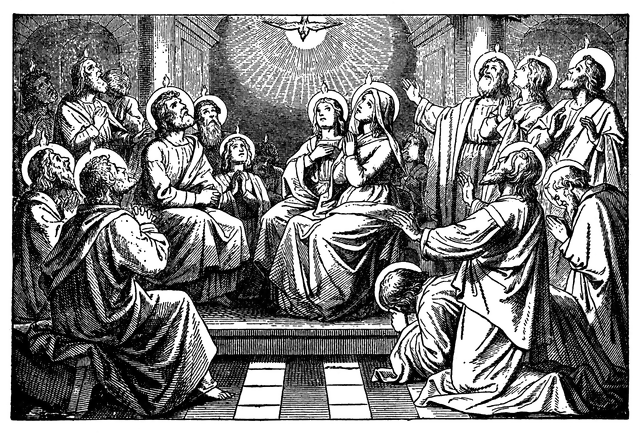 The Holy Spirit Descends on the Apostles and Disciples.