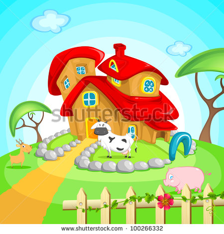 Illustration Farm House Pet Animals Garden Stock Vector 100266332.