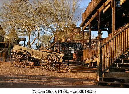 Stock Images of Old wagon at Ghost town.