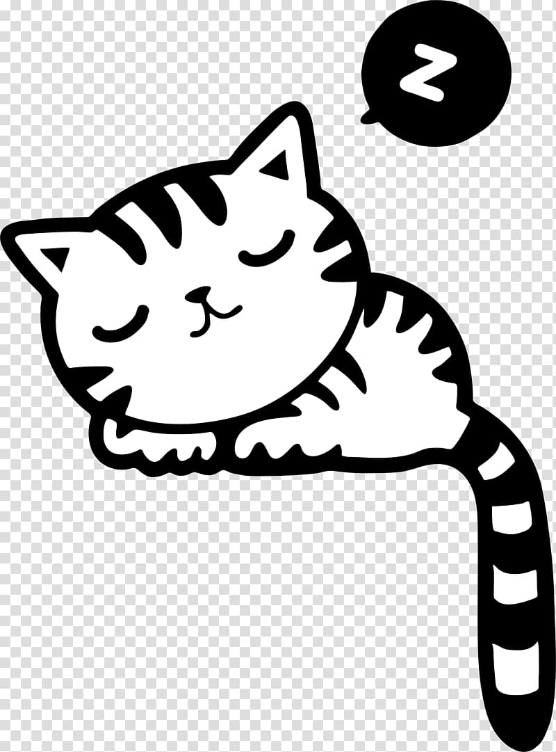 Black and white cat sleeping illustration, Cat Kitten.