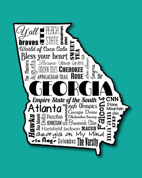 Georgia Atlanta Peach State / Word Art Typography / Wall Art.