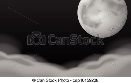 Vector Clipart of Fullmoon over the thick clouds illustration.