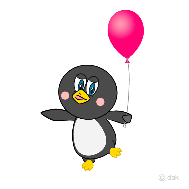 Free Cartoon Penguin with a Balloon Image｜Illustoon.