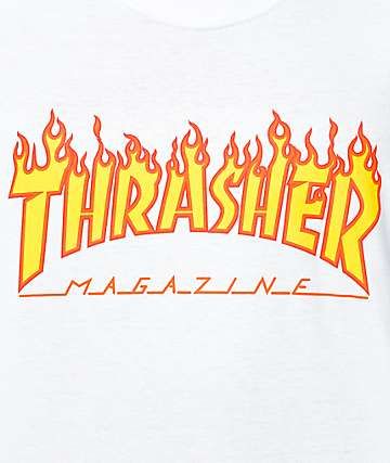 Thrasher Flame Logo White T.