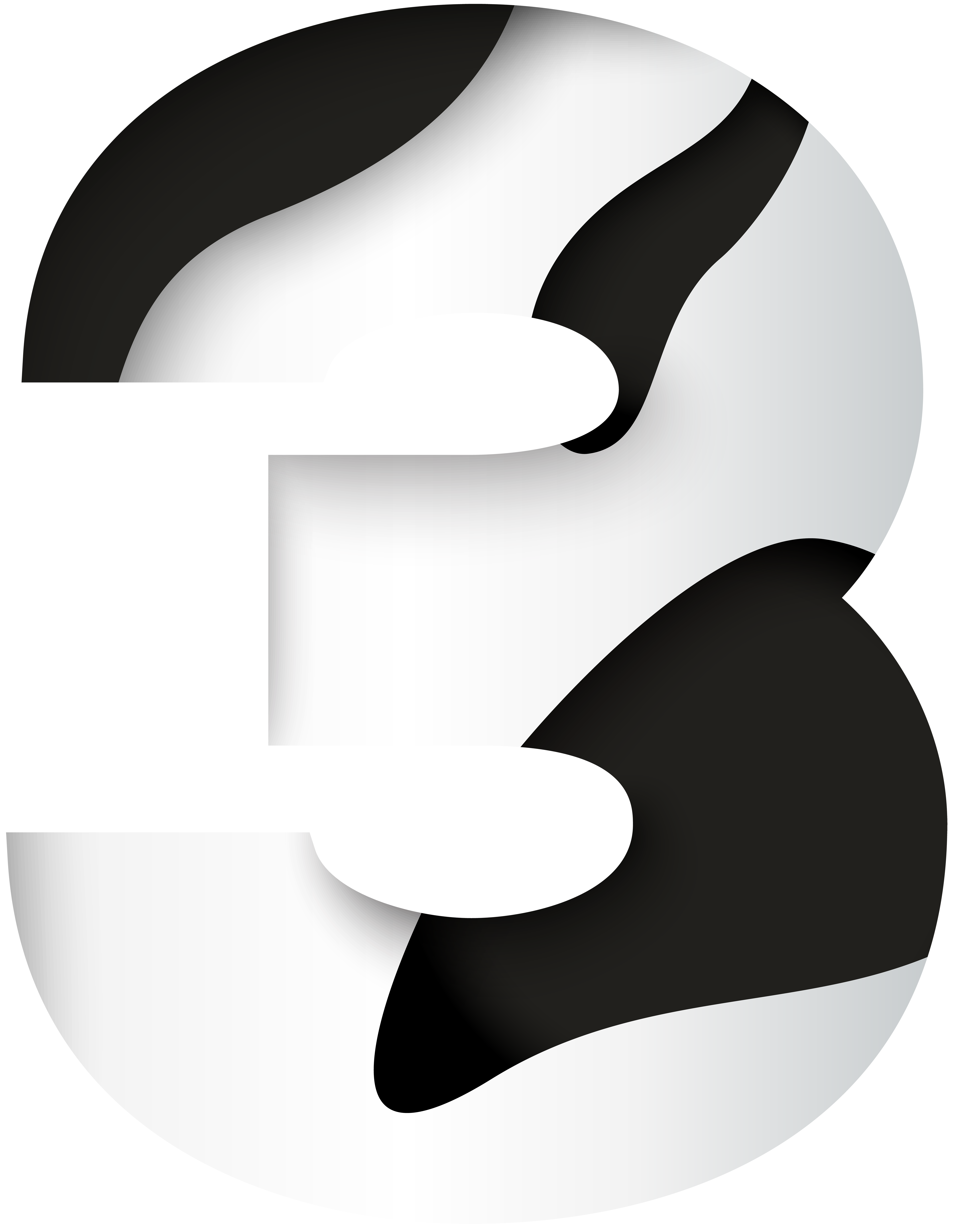 Number Three Black White PNG Clip Art Image.