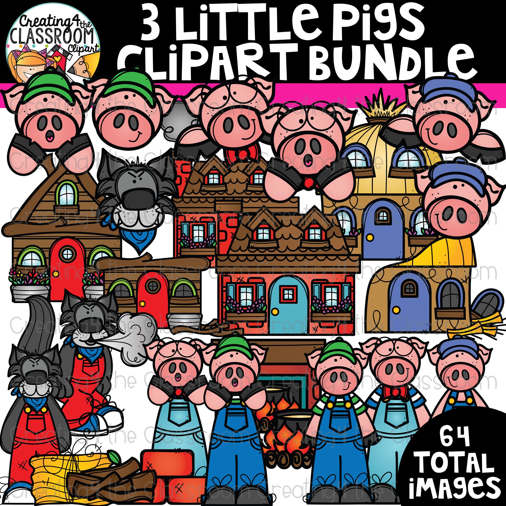 Three Little Pigs Clipart Bundle {Reading Clipart}.