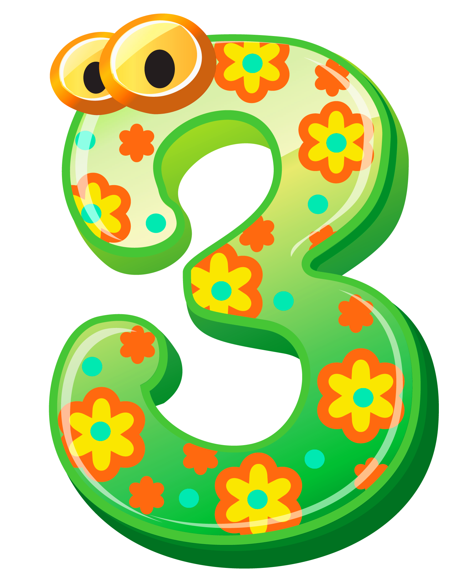 Cute Number Three PNG Clipart Image.