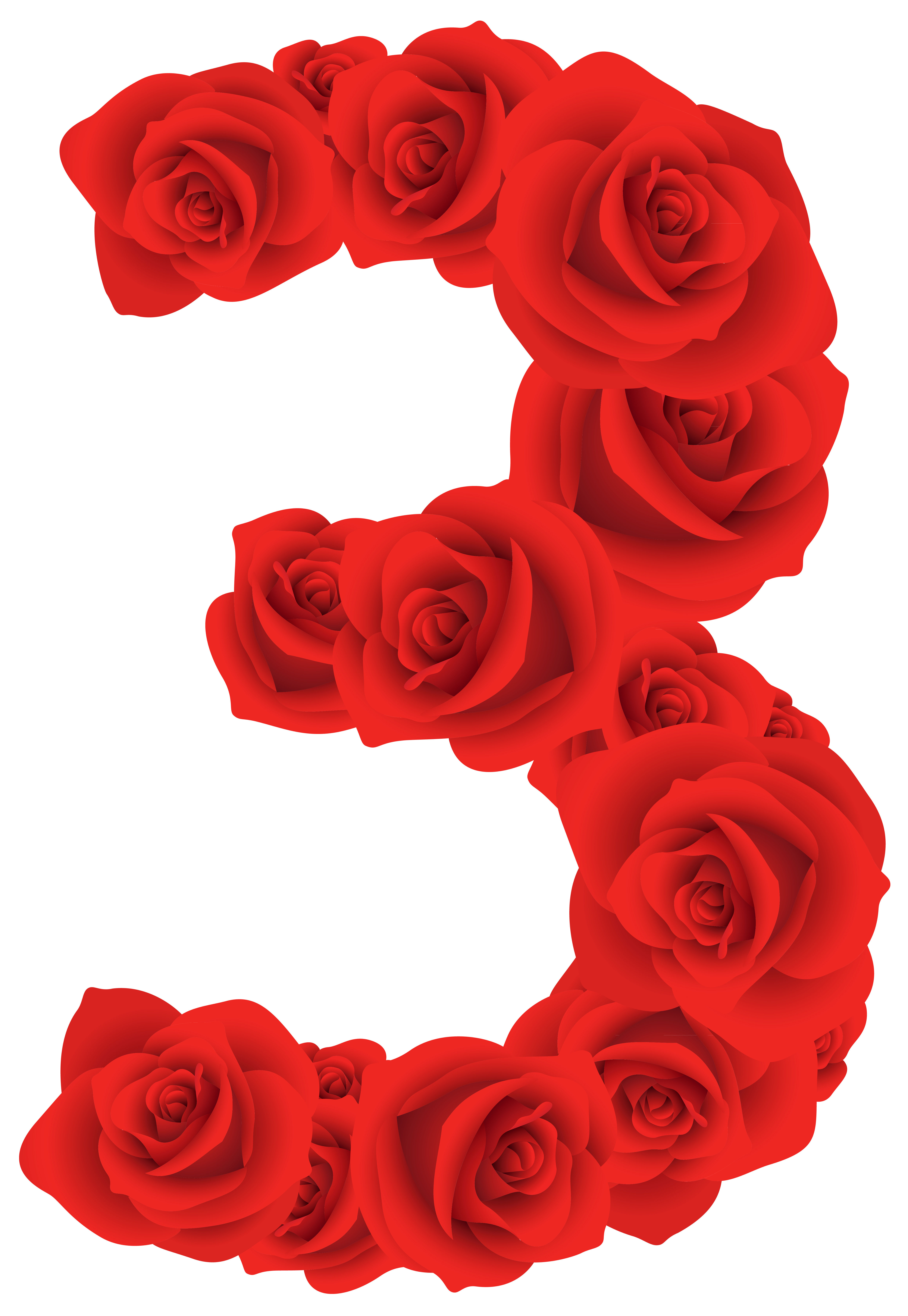 Red Roses Number Three PNG Clipart Image.
