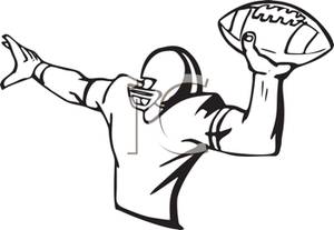 Black and White Cartoon of a Quarterback Throwing the Ball.