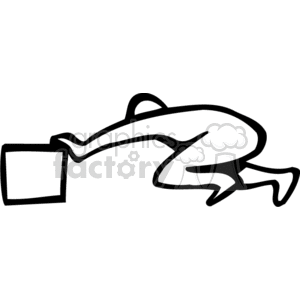 A Black and White Figure Down Low Pushing a Box clipart. Royalty.