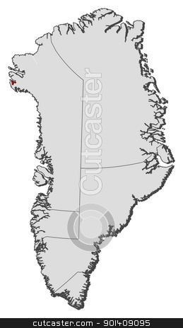 Map of Greenland, Thule Air Base highlighted stock vector.