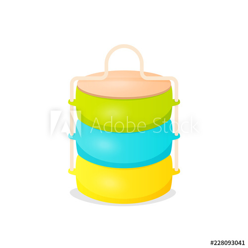 Colorfull cartoon indian tiffin box icon. Clipart image.