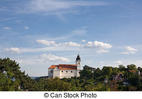 Stock Photography of Abbey Church in Tihany at Lake Balaton.