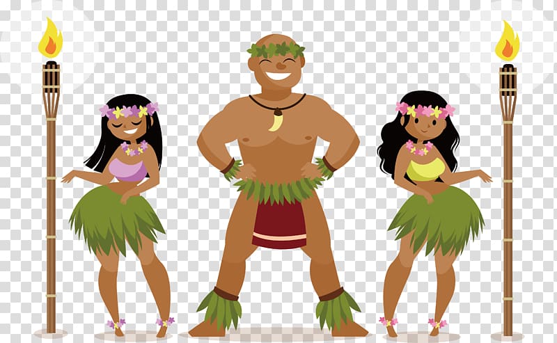 Two women and man illustration, Hawaiian Tiki Party, Hawaii.