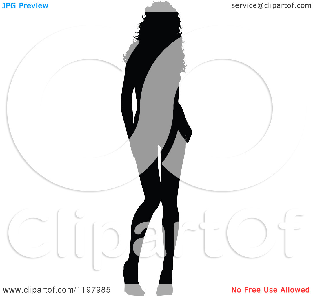 Clipart Of A Sexy Black Silhouetted Woman With Wavy Hair, Wearing.