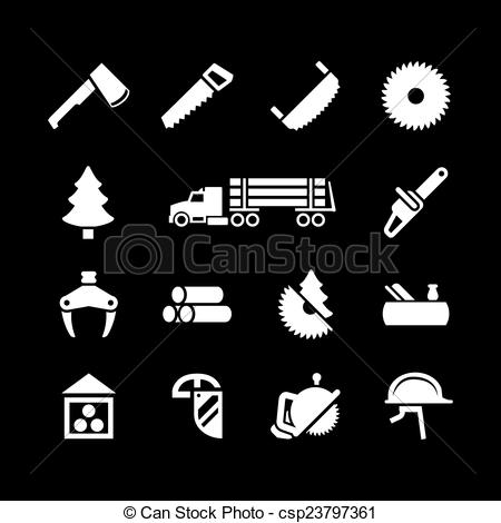 Clip Art Vector of Set icons of sawmill, timber, lumber and.