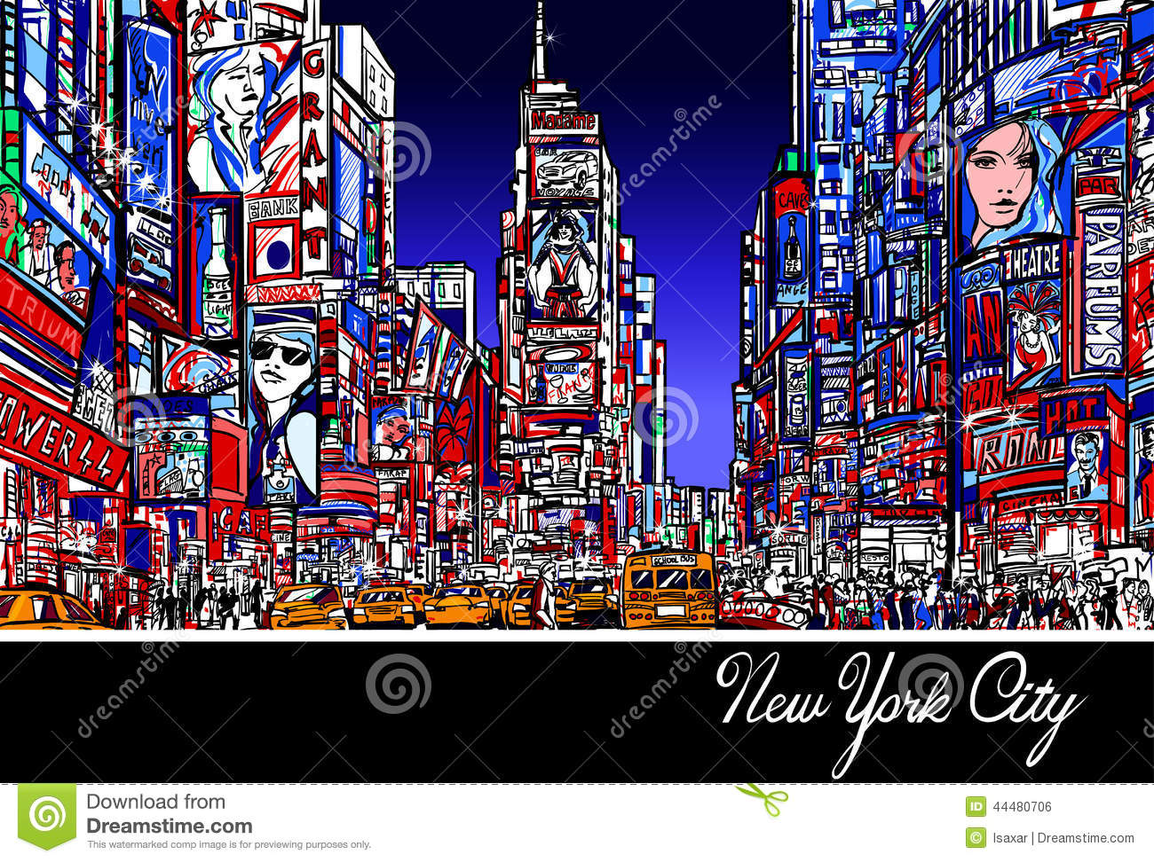 Times Square In New York At Night Stock Vector. Times Square In New York At Night Stock Vector.
