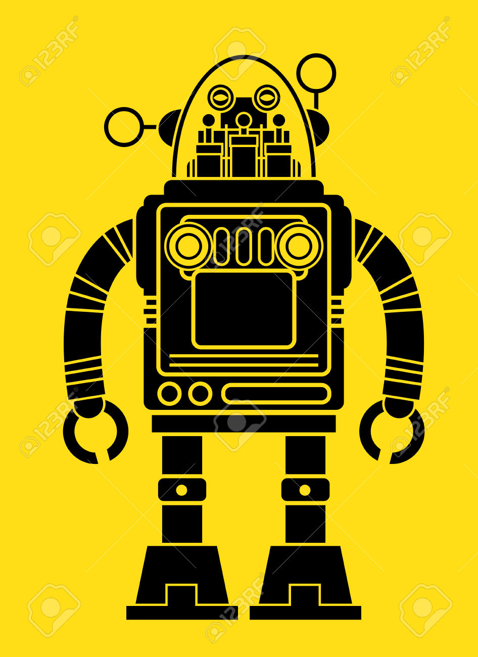 Retro Tin Toy Robot Silhouette Royalty Free Cliparts, Vectors, And.