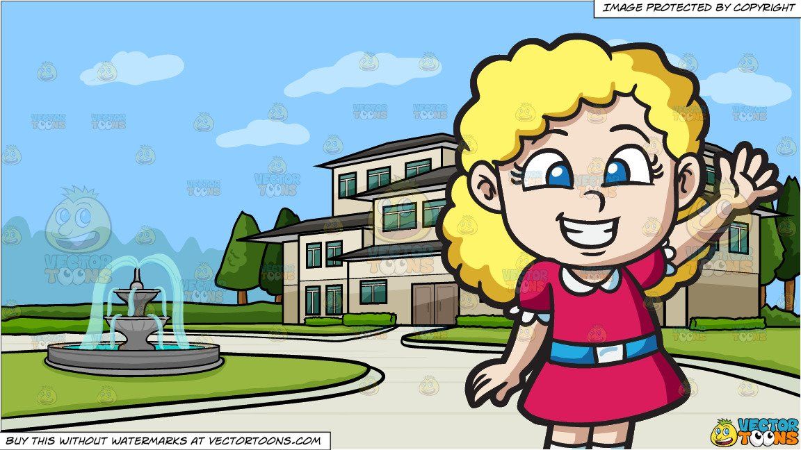 clipart #cartoon An Excited Little Girl and A Mansion With A.