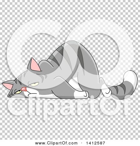 Clipart of a Cartoon Exhausted Gray Tabby Cat.