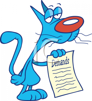 Clip Art Picture Of A Cartoon Cat Holding A List Of Demands.