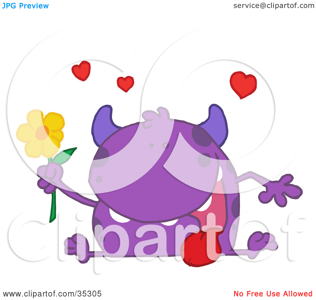 Clipart Illustration of a Loving Purple Monster Sitting With His.