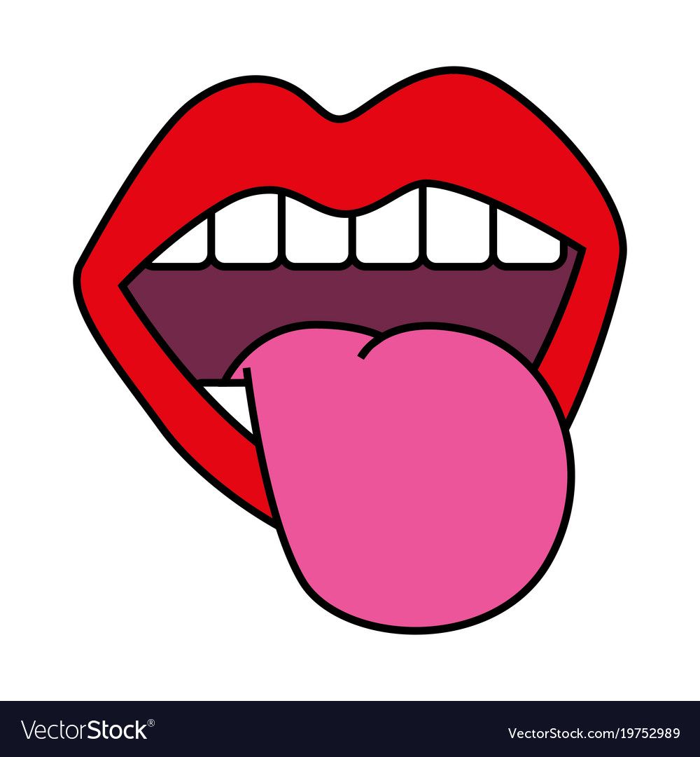 Mouth tongue out vintage emblem.