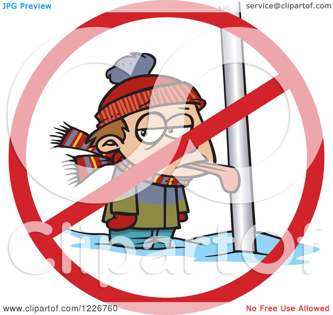 Clipart of a Cartoon Boy with His Tongue Stuck Frozen to a Pole.