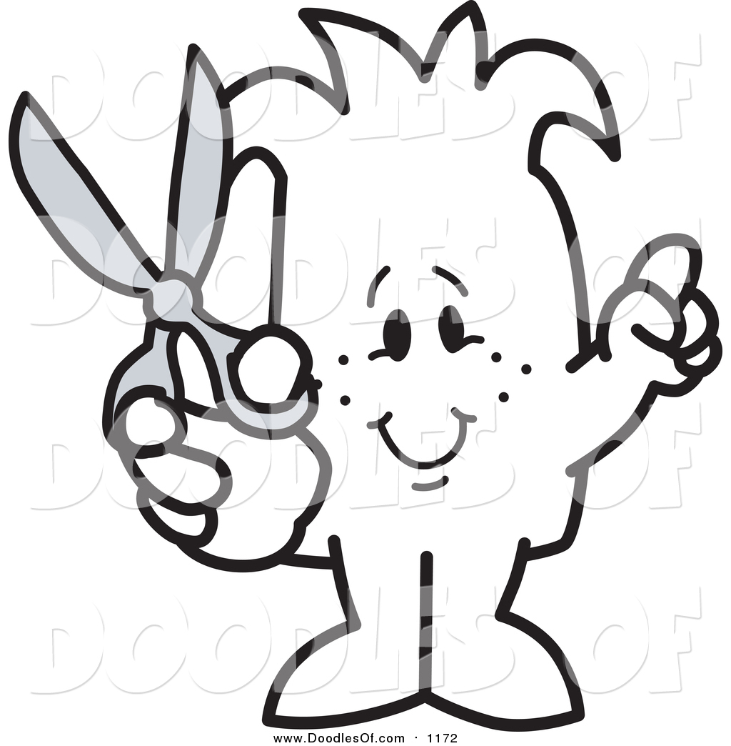 Vector Clipart of a Doodled Squiggle Guy Holding Scissors by.