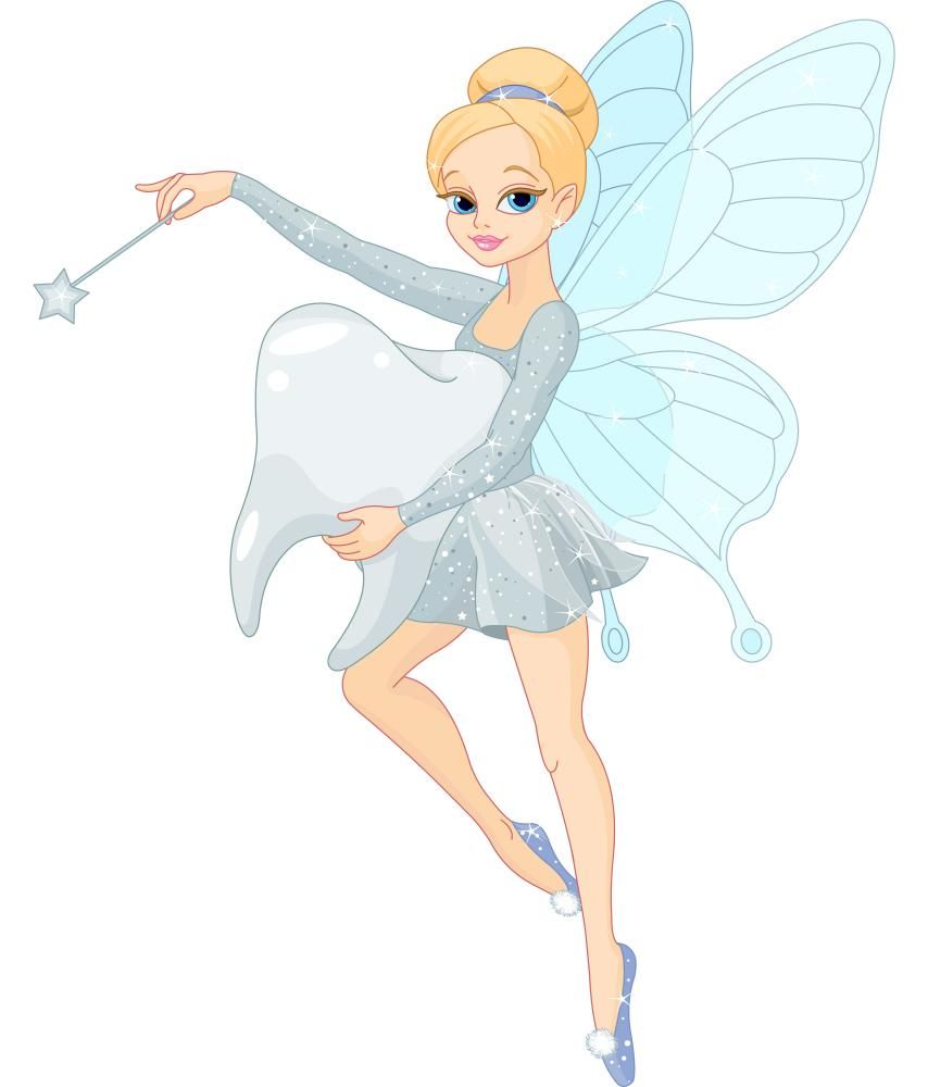 Cute Tooth Fairy flying with Tooth.