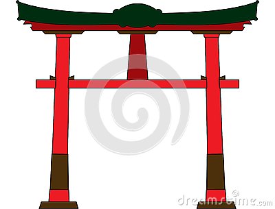 Japan Traditional Gate Red Torii Stock Illustration.