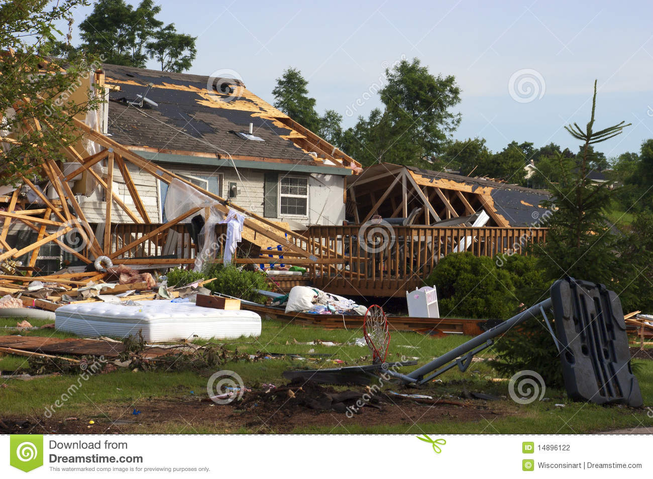 Tornado Storm Damage House Home Destroyed By Wind Royalty Free.