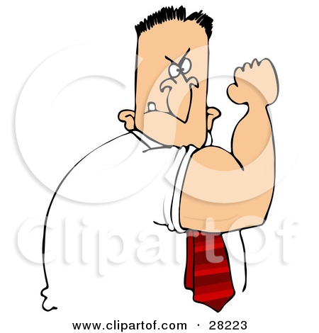 Clipart Illustration of a Tough Strong White Man Flexing His Big.