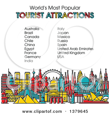 Clipart of the Worlds Most Popular Tourist Attractions in Vibrant.