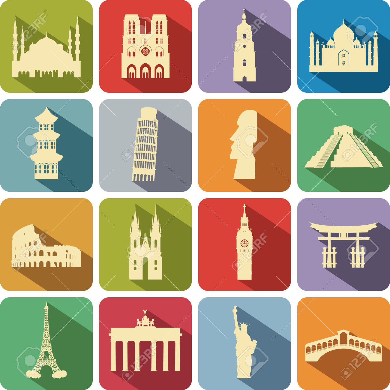 Set Of Computer Icons To The Tourist Attractions Of The Different.