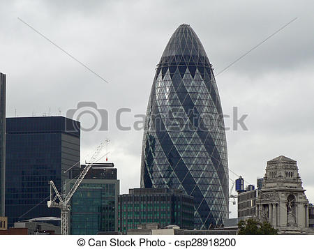 Stock Photography of The Gherkin and City of London.
