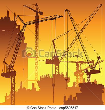 Vectors Illustration of Tower Cranes.