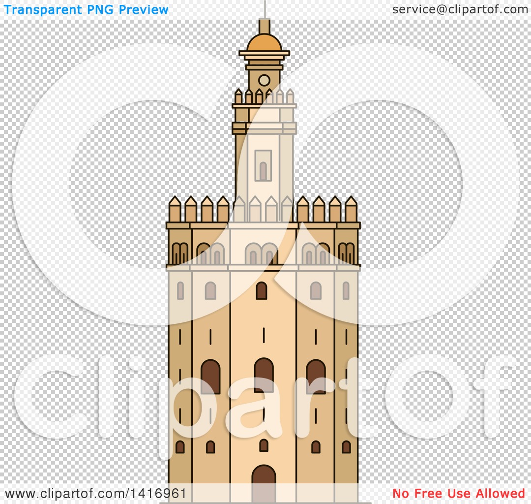 Clipart of a Sketched Spanish Landmark, Gold Tower in Seville.