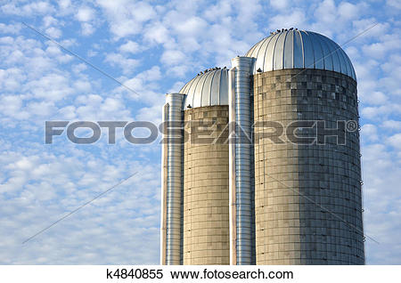 Stock Image of Two Concrete Stave Silos k4840855.
