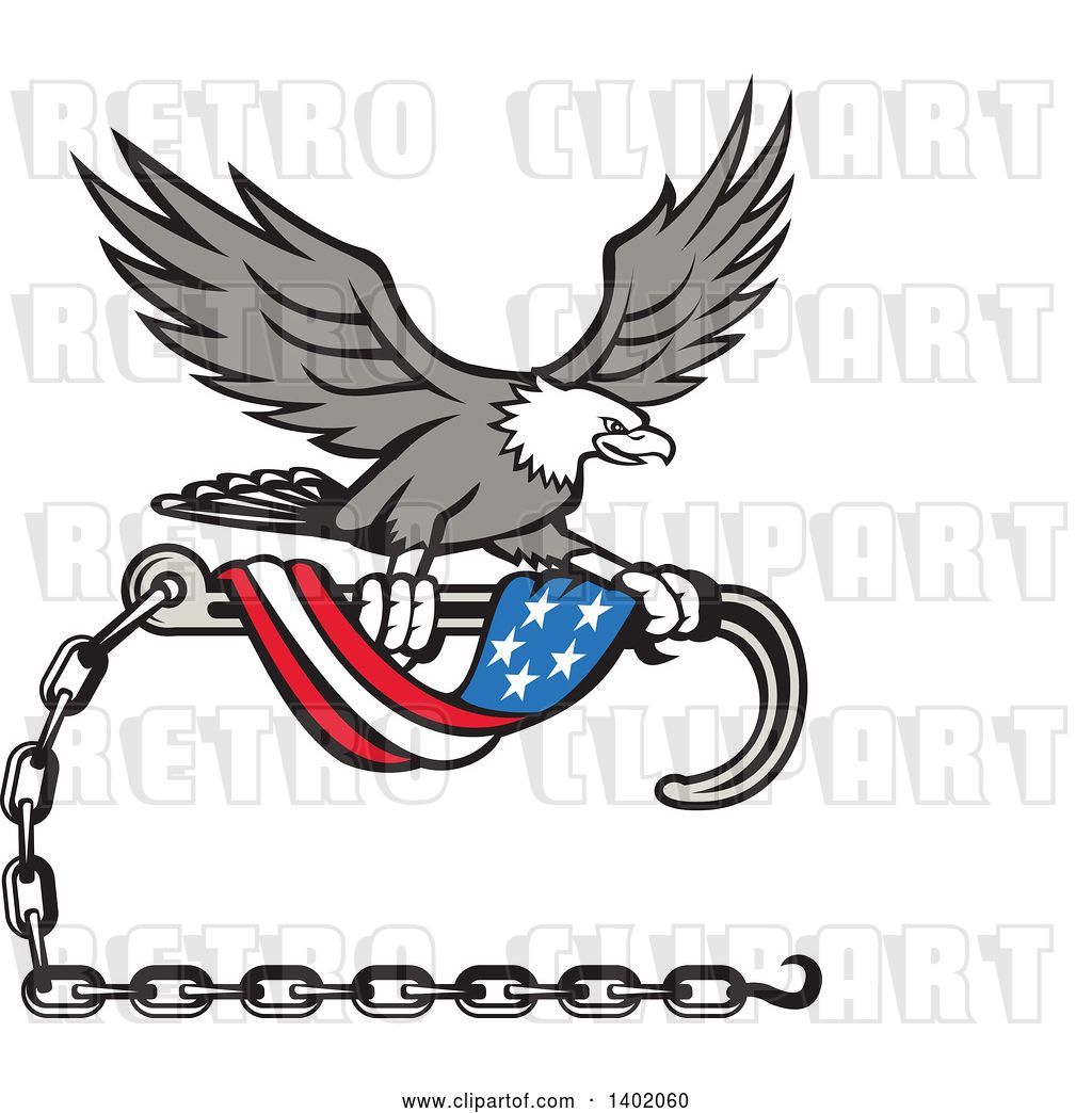 Vector Clip Art of Retro Grayscale Bald Eagle Flying with a.