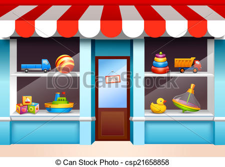 Clipart Vector of Toys shop window.