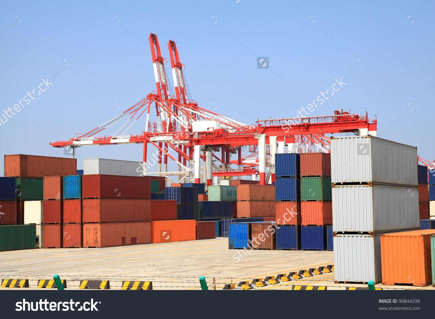 Trading Port Cranes And Container Storage Stock Photo 90844298.
