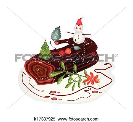 Clipart of Traditional Christmas Cake or Yule Log Cake. k17387925.