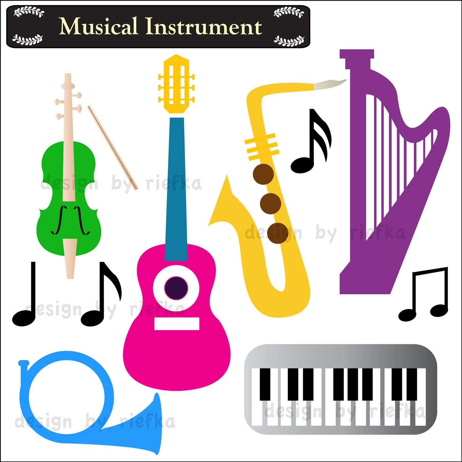 Musical Instrument Clip Art. $5.00, via Etsy..