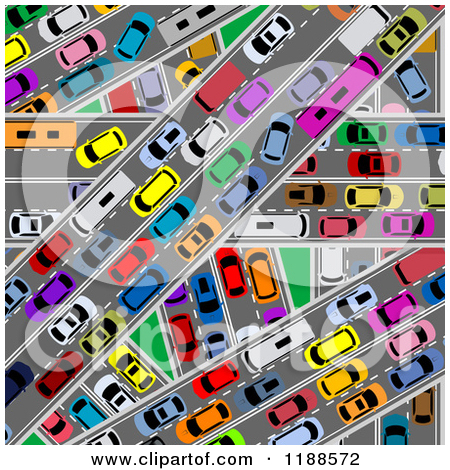 Clipart of an Aerial View down on Congested Traffic Roads.