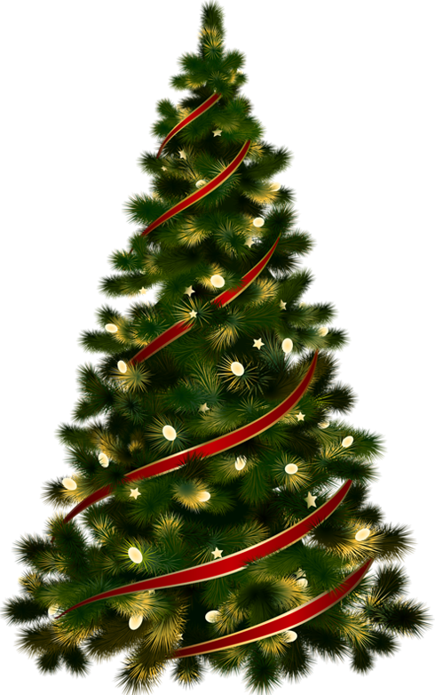 Large Transparent Christmas Tree with Red Ribbon Clipart.
